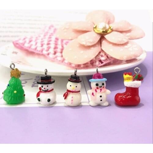 10PCs NEW 3D mini resin Christmas Tree Decorations Hanging Pendant Key Chain Santa Claus Snowman Christmas earring DIY