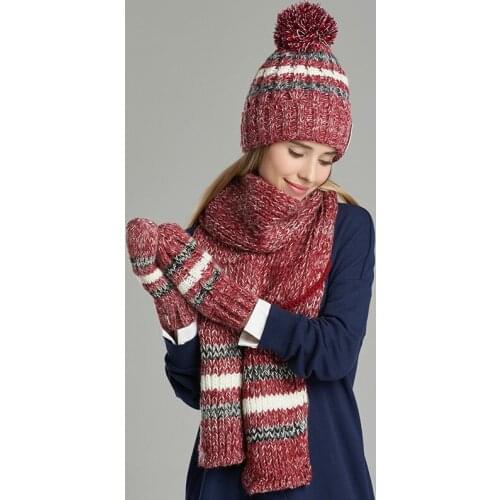 2017 Winter Hat Scarf Gloves Three-piece Female Bib Knit Suit Winter Girls Wool Hat One