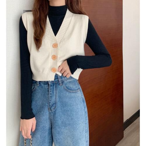 2021 fashion new loose solid color V-neck short outer wear waistcoat thin spring and autumn sleeveless sweater women