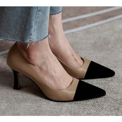 2021 New Women Genuine Leather High Hee Pumps Pointed Toe Work Shoes Office Career Elegant Pumps ladys shoes