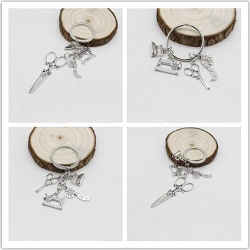 New fashion jewelry clothing designer key chain, ironing machine charm key chain, old-fashioned sewing machine, tape measure, sc