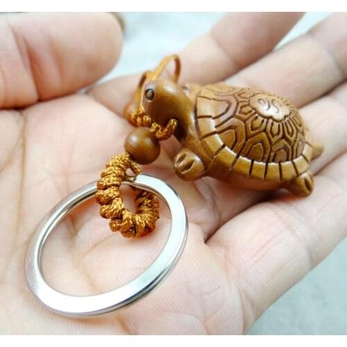 Natural mahogany three-dimensional engraving tortoise keychain Buddha key ring jewelry gift for men and women 1pc