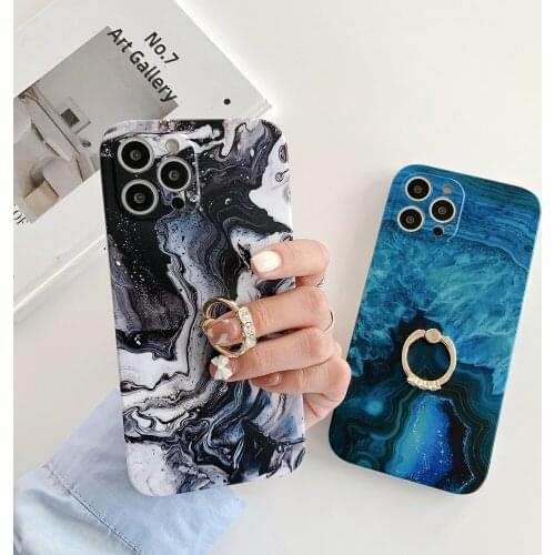 Abstract Marble Ring Stand Phone Case For iPhone 12 Pro 11 Pro Max XR XS Max X XS 7 8 Plus SE 2020 Case Soft Silicon Shell Cover