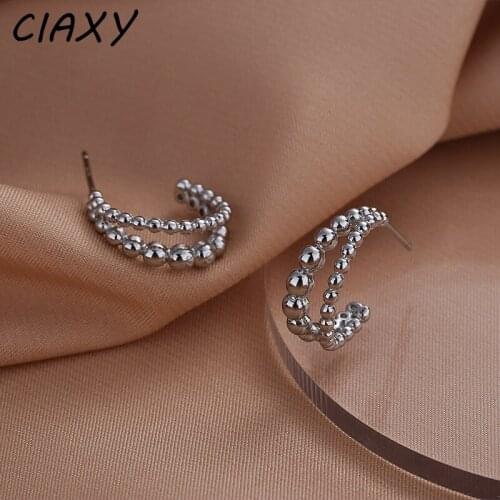 CIAXY 925 Sterling Silver Geometric Studs Earrings for Women Girl Temperament C-shaped Earring 2021 Exaggerated Jewelry