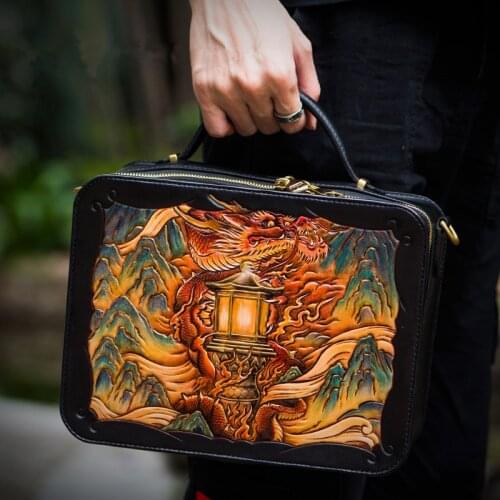 Top Designer Design Handmade Bags For Women Men Hand Carved Painting Dragon Cумки Conjunto Tote Retro Casual HandBags