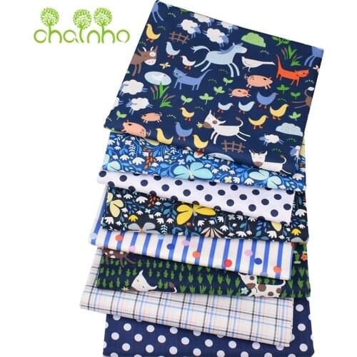 Chainho,Printed Twill Cotton Fabric,Patchwork Clothes,DIY Sewing Quilting Material For Baby&Childrens Bedcloth,Blue Farm Series