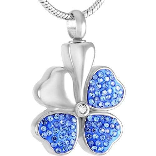 IJD8533 NEW 316L Stainless Steel Memorial Jewelry Hot Selling - Crystal Four Leaf Clover Urn Pendant Necklace for Ashes