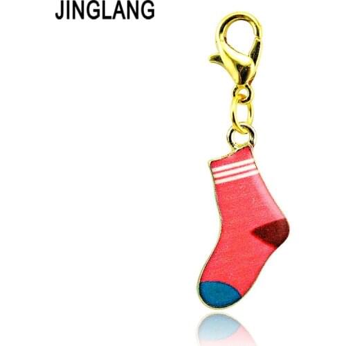 JINGLANG Brand New Fashion Lobster Clasp Charms Gold Color Alloy Rainbow Stocking Charms DIY Pendants Jewelry Accessories