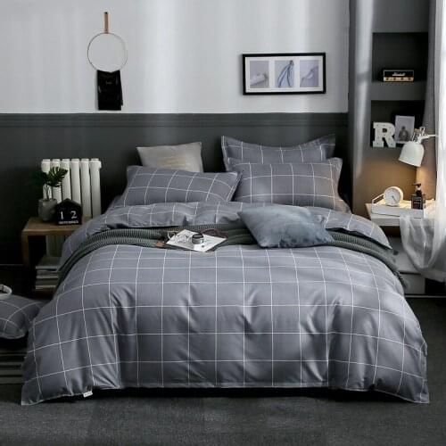 Cozy Gray Hue Grid Bedding Set Duvet Cover Set Pillowcase Home Textiles 2/3pcs Bed Linen King Queen Size Dropship