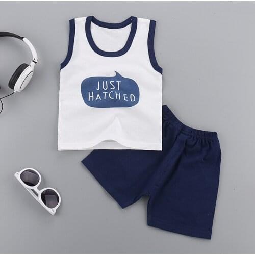 2018 Summer New Vest Set Boy Cotton T-shirt Shorts Boy Fashion Sweat Breathable Set Childrens Cartoon T-shirt Set