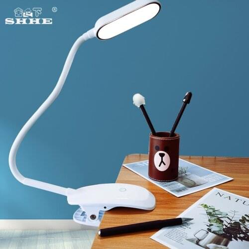 Fashion Adjustable USB Rechargeable LED Desk Table Lamp Light with Clip Touch Switch Dimmable Student Eye-protection Lamp