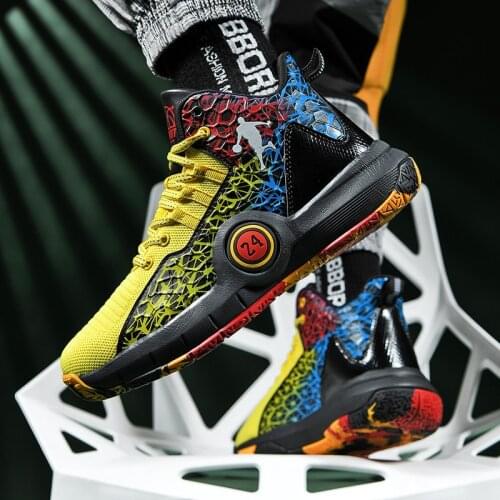 Men Basketball Shoes Hiph Top Black and Yellow Outdoor Sport Basketball Shoes Pringted Men Designer High-end basketball Sneakers