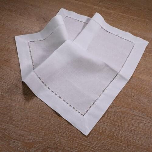 N002-20 : 12 Pieces White 55% Linen 45% Cotton 20" x 20" Ladder Hemstitch Cloth Dinner Napkins