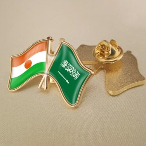 Niger and Saudi Arabia Crossed Double Friendship Flags Lapel Pins Brooch Badges