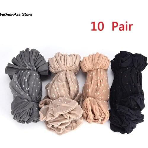 10 Pair Breathable Summer Sexy Skin Socks Pure Color Dots Women Girls Nylon Socks Elastic Ultra-thin Transparent Short Socks