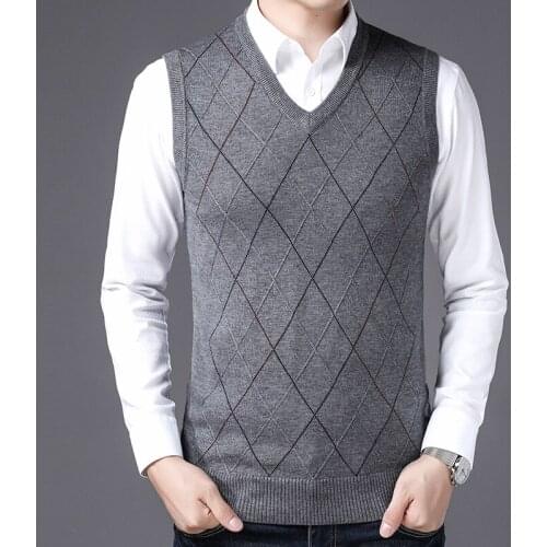 New autumn & spring mens plaid cashmere sweater vest male casual sleeveless striped wool sweater pullovers