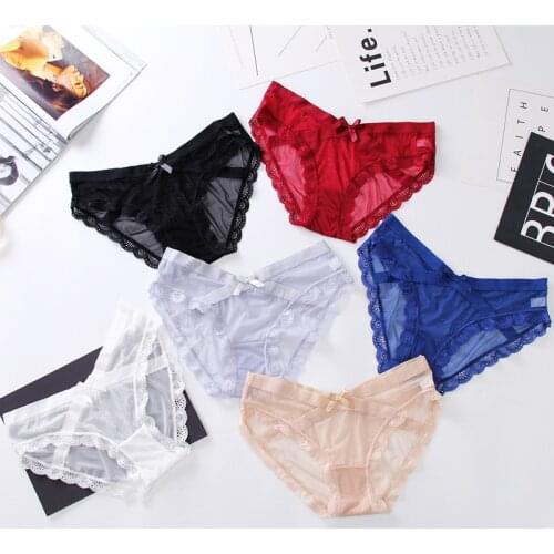 New Sexy Women Floral Lace Briefs Transparent Breathable Panties Low-Rise Hollow Easy-Dry Underwear Seamless Women Short Briefs