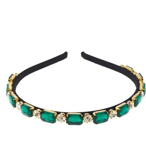 Baroque Retro High Grade Green Crystals Rhinestones Hair Hoop Headband Hairband for Women Girl Trendy Hair Accessories
