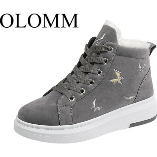 OLOMM warm shoes female 2019 winter new Korean version of running shoes women ins wild plus velvet high shoes AB-94