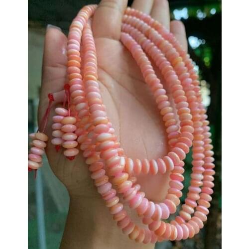 4*7mm Valuable Pink Giant Clam tridacna Rosary Bead Bangle Necklace Rouge Color Organic Gems Flat Shape
