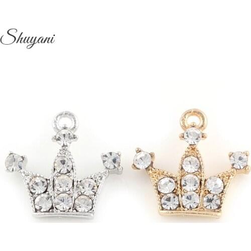 14*15mm DIY Crown Charms Pendant Silver Gold Crystal Zinc Alloy Crown Charms Fit Bracelets & Bangles DIY Accessories Jewelry