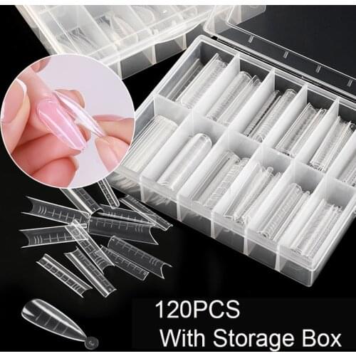 100/120Pcs Poly Nail Gel Nail Extension Tips Quick Building Mold Tips Nail Dual Forms Finger Extension Nail Art UV Builder 2021