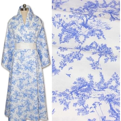 Half Meter 100% Cotton Twill Fabric Patchwork Handmade Summer Dress Garment Cloth National Wind Blue And White Tree Print T308