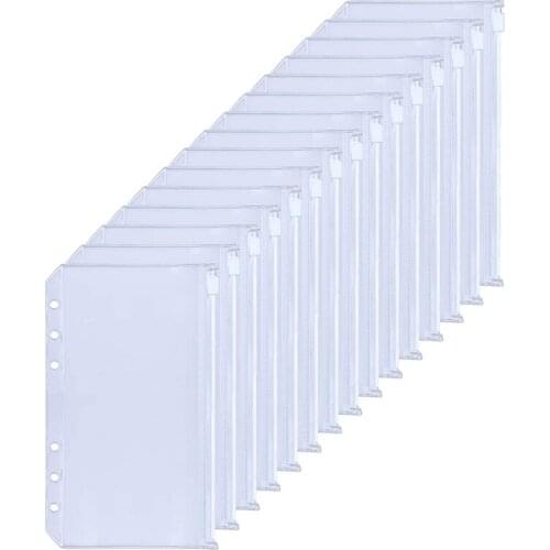 PPYY-A6 6-Holes Binder Pockets Clear PVC Binder Envelopes Zipper Binder Pouches for A6 Notebook Binder, Waterproof