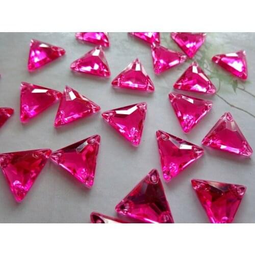 Rose red colour 150pcs 12mm Triangle shape crystal Sew on rhinestones gem stones Acryl crystal strass diamond hand sewing