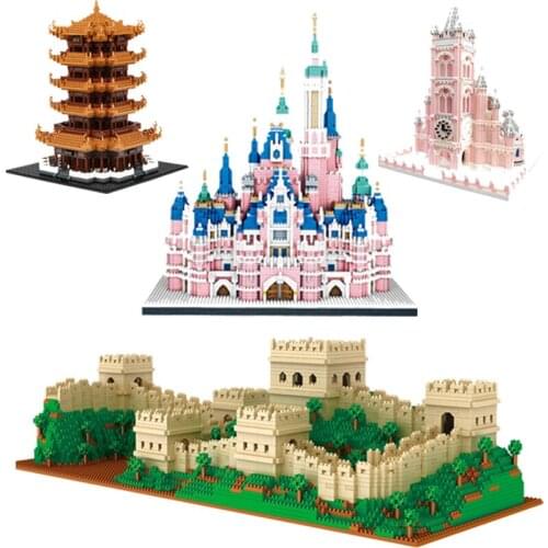 Disney Amusement Park Building Blocks Sacred Heart Church Pink Castle 3D Model DIY Diamond Building Blocks Childrens Toy Gift