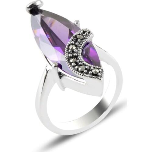 Silver 925 Sterling Marcasite & Zircon Crystal Ring