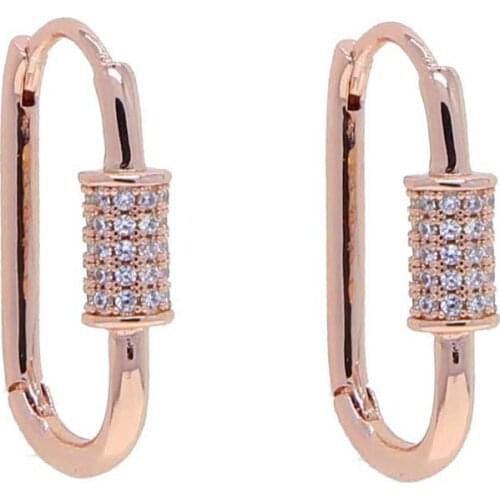 1 Pair Hoop Earring Women CZ red blue green Jewelry Rose Gold Color Geometric Rectangle Hoops Earing Aretes Small Big