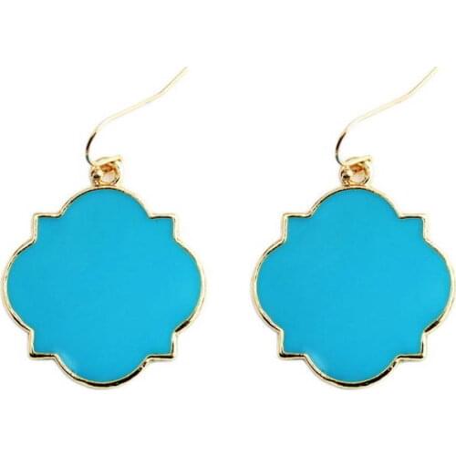 ZWPON Monogram Enamel Blank Dangle Earrings for Women Clover Drop Earrings Enamel Drop Earrings