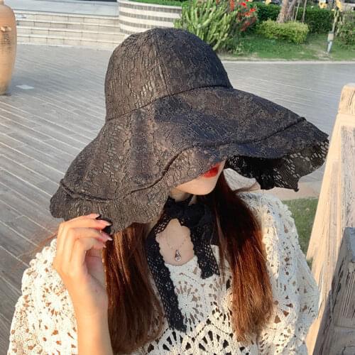 Summer sun hat hollow lace sun hat holiday outing big side fisherman hat with sun hat female hat straw hat women