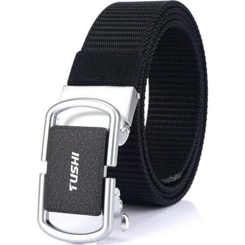 Outdoor Casual Fashion Automatic Checkoff Woven Leather Belt Canvas Waistband Mens Youth Lengthened Nylon Trendy Jeans Belt