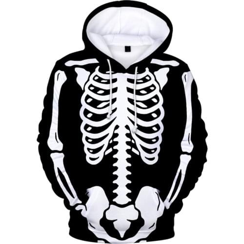 Unisex Halloween Skeleton Hoodie Plush Sweatshirt Long Sleeve Loose Printing Pullover