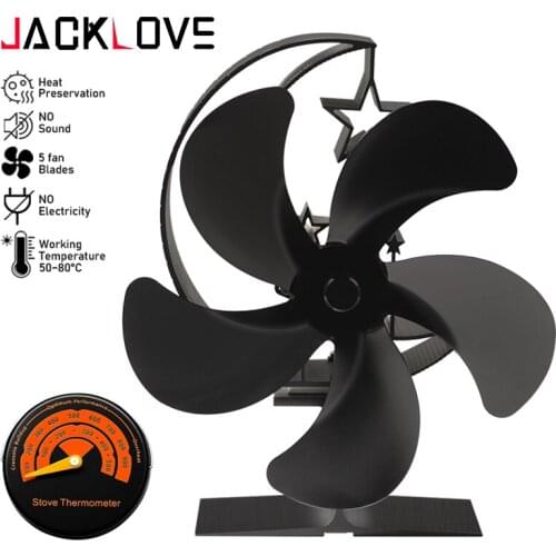 New Home Fireplace Stove Fan Black 5 Blades Heat Powered Fan Quiet Efficient Heat Distribution for Wood Log Burner Winter Warmer