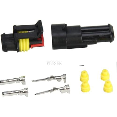 5sets 2Pin Female Male AMP SuperSeal PA66 Black Waterproof Electrical Automotive Connector Plug For Auto Car