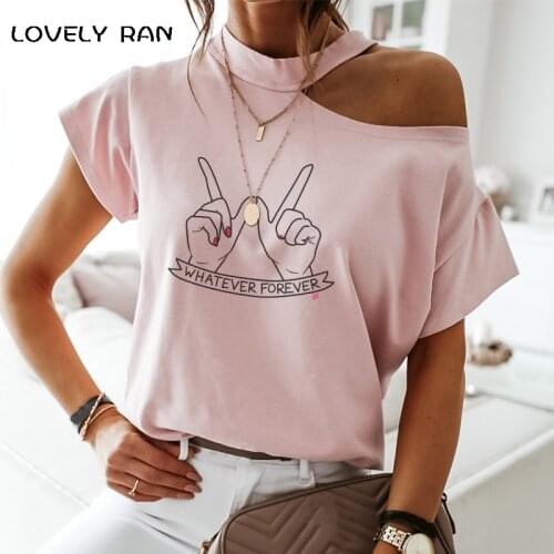 100% Cotton Women Tshirt Short Sleeve Cold Shoulder Art Print Aesthetic Halter T-Shirt Female Tops Casual Streetwear 2021 Summer