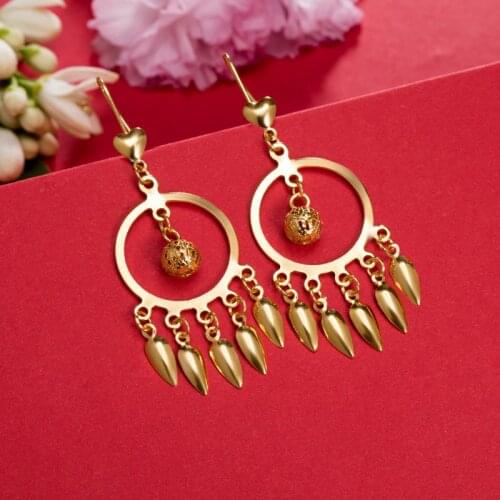 Dubai Gold Color Earrings 24K For Women Wedding Jewelry Womens Earrings For Girls Bridal Wife Gifts African Dubai French