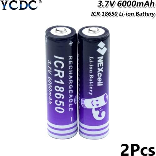 1/2/4/6/8/10pcs 18650 Lithium Battery 3.7v 6000mAh Battery Li-ion Rechargeable ICR 18650 Battery For Car Toys Flashlights
