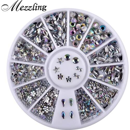 1 Box Bling AB Acrylic Nail Art Rhinestones Wheel Glitter Dropwater Bow Designed DIY Manicure Decorations