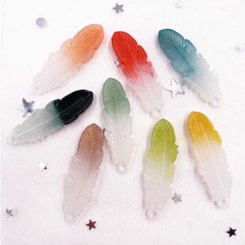 10PCS Resin Colorful 3D Feathers Flatback Rhinestone Scrapbook DIY Wedding for Clothing 1 Hole Appliques Ornament Crafts SH58