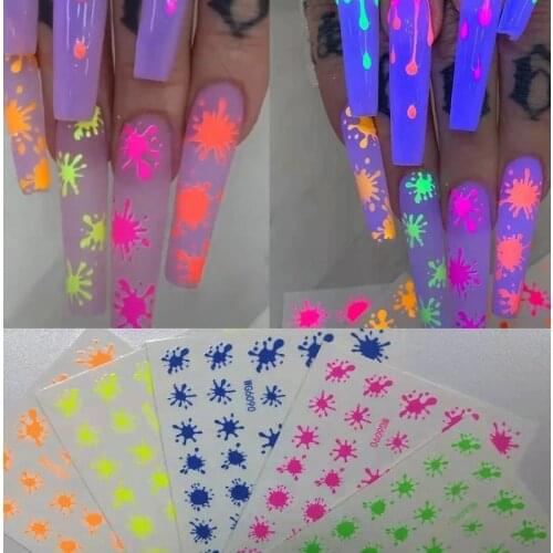 5 sheets/lot Neon Fireworks Nail Stickers 3D Fluorescent Nail Art Design Summer Self Adhesive Water Transfer Decals Foil Tips Sa