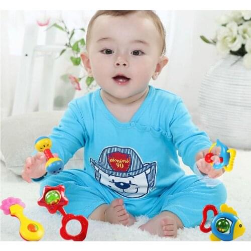 5pcs/lot Baby Toys Rattles Baby Bed Hand Bell Rattle Toy Handbell Musical Educational Instrument Toddlers Rattles Teether