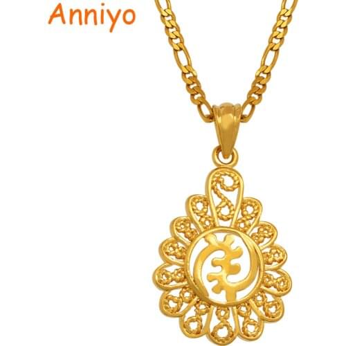 Anniyo African Adinkra Gye Nyame,Ethnic Jewelry Ghanaian Gift,Gold Color Ghana Pendant Necklaces women Men Women #068102