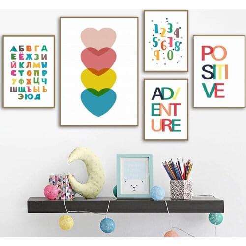 Nursery Alphabet Numbers Poster Print Russian Letter Canvas Painting Positive Motivational Wall Art Phrase Children Room Picture