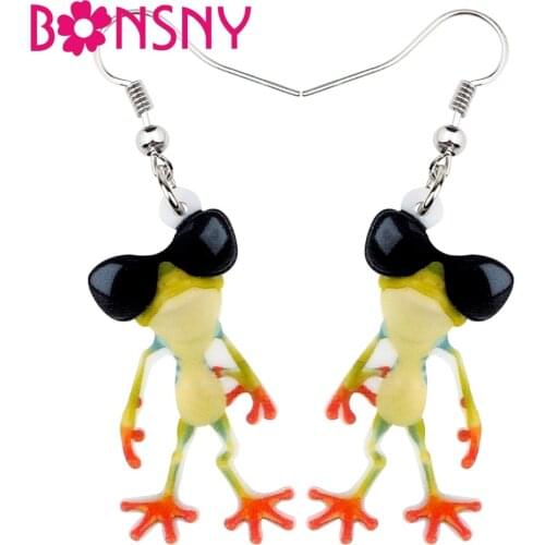 Bonsny Acrylic Fashion Sunglasses Frog Earrings Drop Dangle Cute Funny Animal Jewelry For Women Girls Teens Gift Accessories New