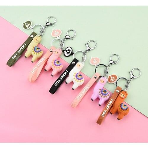 Alpaca Elmo Bag Keychain sleutelhanger 3D PVC Animal Toy Doll Car Key Chain Handbag Pendant Keyring Jewelry Friends llaveros