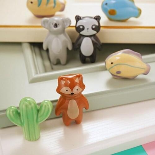 Cartoon animals Kids Ceramic Drawer Furniture Knobs Children Cute Cabinet Pulls Dresser Knob Cute Cupboard Handle